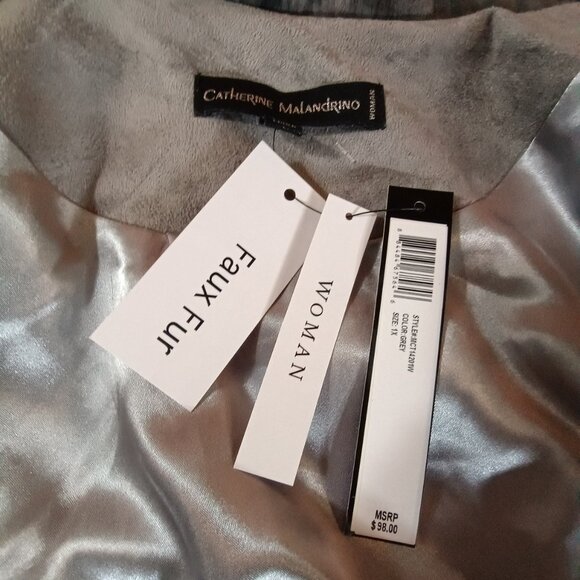 Catherine Malandrino Sze 1X Gray Faux Fur Zip Mock Neck Sleeveless Vest - Picture 3 of 7